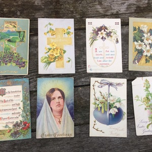 Antique Easter Post Cards Religious/Crosses Themed, Lot of 8 | Vintage Paper Ephemera, Spring Post Cards, Antique USED