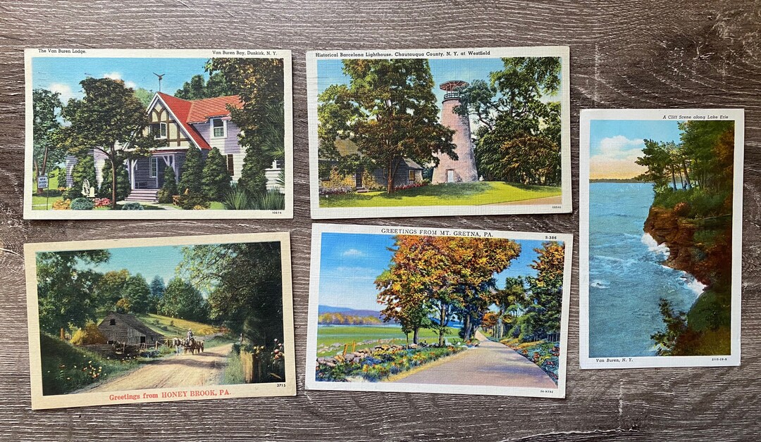Simplex Post Card Five Various Vintage Linen Post Cards With Country Scenes Vintage Paper ...
