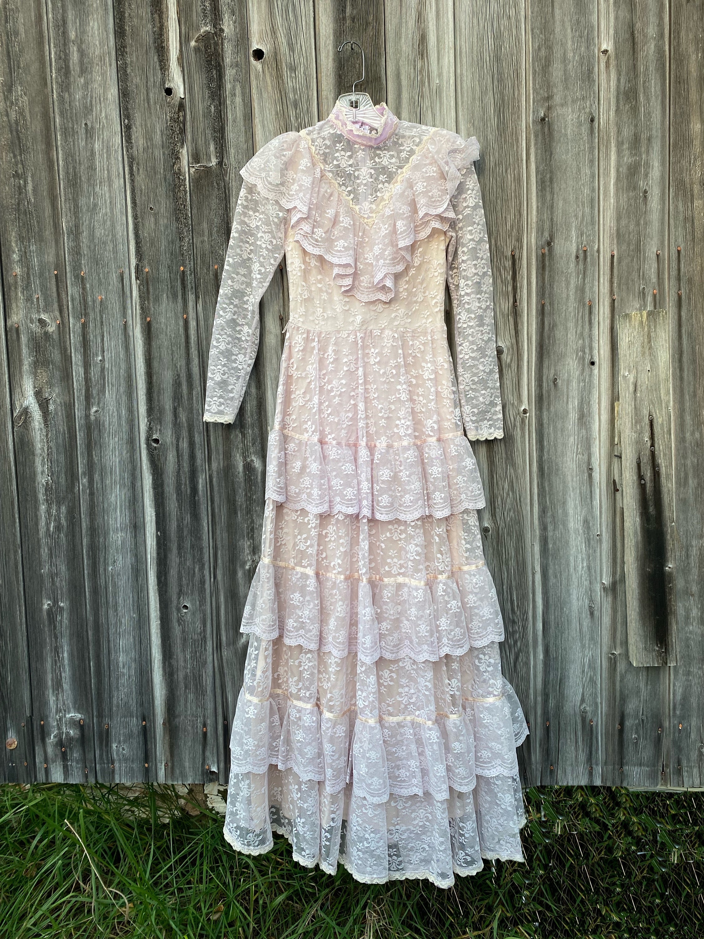 LAUBE BLANC Yoke lace tiered dress BLACK Voile LS Tier Dress