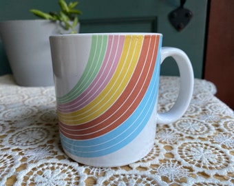 Vintage Pastel Rainbow Mug • Unmarked | Cute Kitschy Pastel Light Color Multicolor Mug