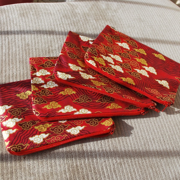 Trousse à fermeture éclair, motifs rouges japonais