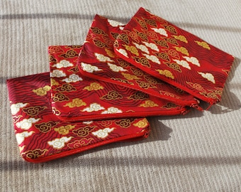 Trousse à fermeture éclair, motifs rouges japonais