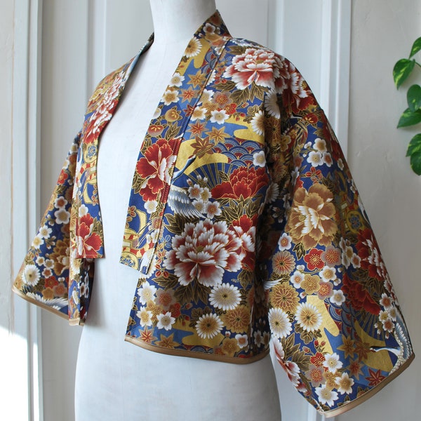 Veste Kimono Mordoré, fleurs et hérons