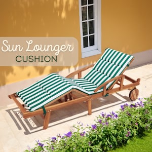 Coussin d'extérieur pour chaise longue avec attaches | Coussin rayé pour chaise longue | Coussin de piscine | Tapis de piscine pour bains de soleil | Coussin pour chaise longue