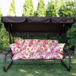 Cushion for a Porch Garden Swing + 2 small pillows | 9 colors | Patio Porch cushion with ties | Soft cushion for porch swing with backrest |