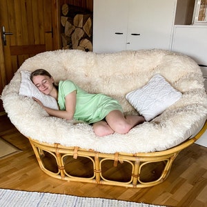 Shaggy Double Papasan Cushion | Fluffy Pillow for Mamasan | Shaggy Cushion for Sofa, Wicker Chair |Fluffy Replacement Cushion |Cushion only|