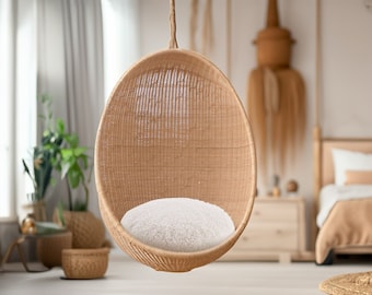 Round Boucle Cushion | Pillow for Hanging Chair, Egg Chair, Cocoon Swing | Soft Teddy Fabric | Cozy Home Decor