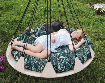 Large Hanging Garden Hammock with cushion  | Hanging Chair + Outdoor Pillow |  Garden Outdoor Hanging Chair with pillow  | Patio Swing |