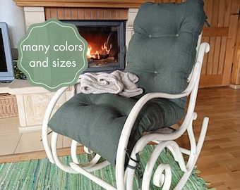 Cojín de lino SÓLO para silla de ratán / Cojín de asiento con respaldo / Almohada de repuesto con corbatas / Cojín de silla para mecedora giratoria de patio