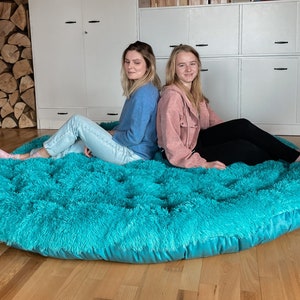 Teal shaggy pillows sale