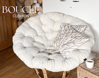 Boucle Soft Cushion for Papasan chair | Teddy Round Seat Cushion | Floor Futon Bouclé  Cushion | Hanging Chair Cushion | Custom Sizes