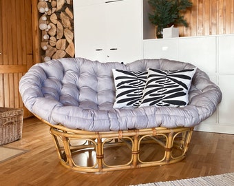 Rattan Vintage Chair Cushion | CUSTOM SIZES | Comfort Double Papasan Chair Pillow | Velvet Cushion | Rattan Couch Wicker Egg Chair Cushion