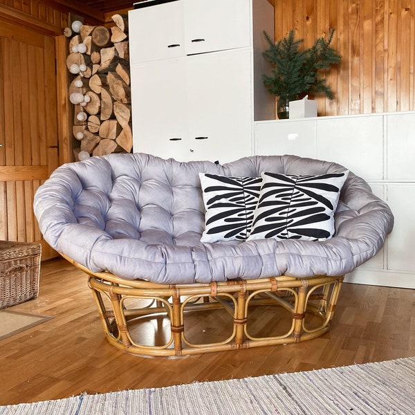 Rattan Vintage Chair Cushion | CUSTOM SIZES | Comfort Double Papasan Chair Pillow | Velvet Cushion | Rattan Couch Wicker Egg Chair Cushion