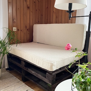 Bench Pallet Boucle Cushions SET | Seat Backrest cushions garden set | Outdoor Loveseat Cushions | Porch Swing Cushions | CUSTOM SIZES