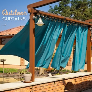 Blackout Outdoor curtains with grommets | SIZES | Linen Look curtain panels | Privacy UV Outside Curtains garden pool and patio curtains
