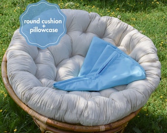 Papasan Kissenhülle + Kissen SET | Wasserdichter maschinenwaschbarer Papasan Stuhlkissenbezug | Outdoor Runde Sofabezug