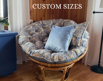 Oreiller rond Papasan | Coussin double face Jacquard Papasan de taille personnalisée | Oreiller pour fauteuil suspendu | Coussin de coin lecture | Coussin de sol