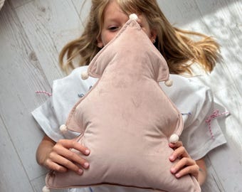 Weihnachtsbaum-Dekokissen | Plüschkissen aus Bouclé-Samt und Cord | Dekoratives Sofakissen | Weihnachtsgeschenk | Weich für den Winter | Kinderzimmer