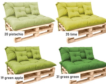 Ensemble de coussins d'extérieur verts | Ensemble de coussins de palette | Coussins d'extérieur pour meubles en palette | Coussins de patio | Coussins de banc vert citron | Dimensions personnalisées