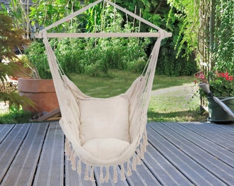 Hammock chair, 2 pillows, Boho styl, cotton Hanging chair, Macramé Swing, Terrace hammock, Brazilian Garden chair, Bedroom swing