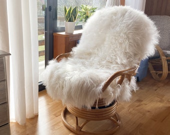 Coussin en peau de mouton pour chaise en rotin - Décoration d'intérieur naturelle et durable | Coussin en fourrure de mouton douce pour chaises, assise confortable