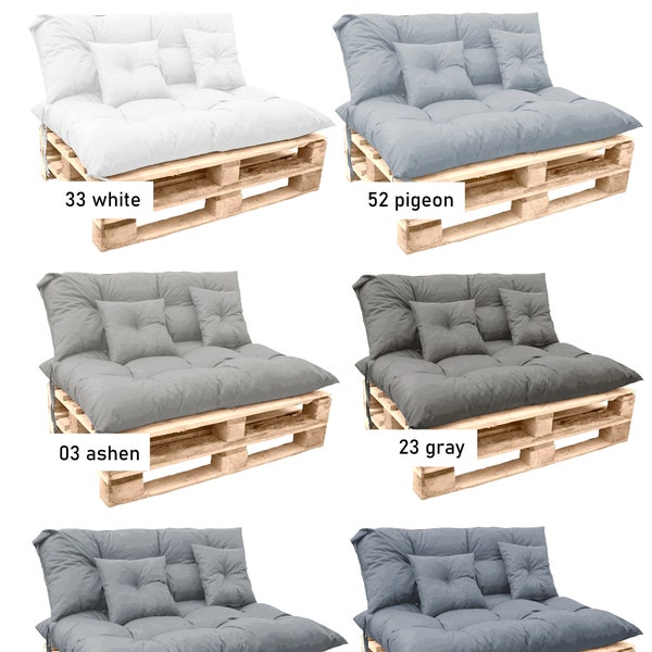 Ensemble de coussins d'extérieur gris | Ensemble de coussins de palette | Coussins d'extérieur pour meubles en palette | Coussins de patio | Coussins de banc en frêne | Dimensions personnalisées