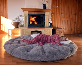 SHAGGY Floor Cushion EXTRA LARGE Size Flat Floor Pillow Round Mat Shaggy Fluffy Pillow Pillow for Seating on Floor Teepee Futon