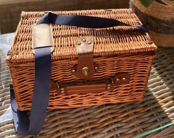 Wicker PICNIC BASKET with personalization for 2 and Insulated Cooler | Wedding Anniversary Gift | Outdoor Willow Hamper with equipment