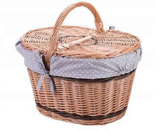 Cesta de la compra MIMBRE, cesta picnic, cesta de mimbre, cesta picnic con tela decorativa, regalos personalizados, estilo campestre