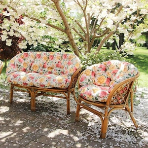 Outdoor Rattan Sofa Pattern Cushion Set | Replacement Cushion Set For Bamboo Sofa and Chairs | Outdoor Furniture Cushion | Outdoor Seating