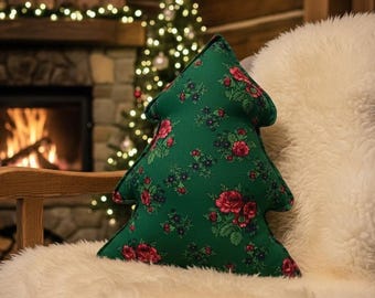 Weihnachtsbaum-Dekokissen | Polnisches Volksblumenmuster | Sofakissen | Weihnachtsgeschenk | Gemütlich für den Winter | Geschenkidee für die Feiertage