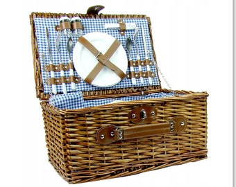 wicker PICNIC BASKET 4 person, Christmas personalized picnic basket, picnic basket with equipment and thermal bag, gifts wedding anniversary