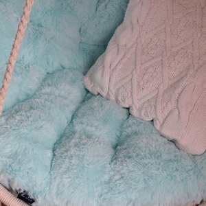 Hanging Chair + Soft Fluffy Pillow + fixing of a swing | Macrame Boho swing & Shaggy cushion | Indoor Swing Hammock Chair with Cushions image 4