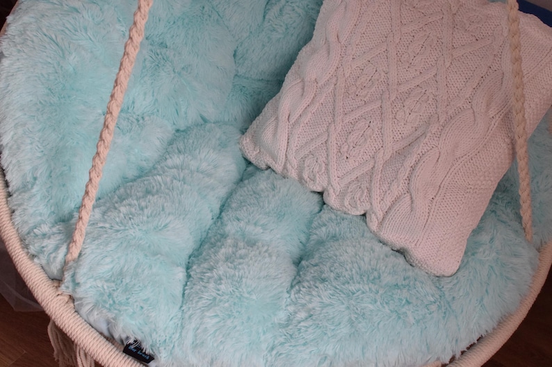 Hanging Chair + Soft Fluffy Pillow + fixing of a swing | Macrame Boho swing & Shaggy cushion | Indoor Swing Hammock Chair with Cushions image 4