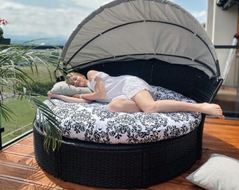kussen ligbed voor buiten + afneembare hoes met ritssluiting | rond kussen zonne-eiland | tuinkussenset | buitenkussen met afritsbare hoes