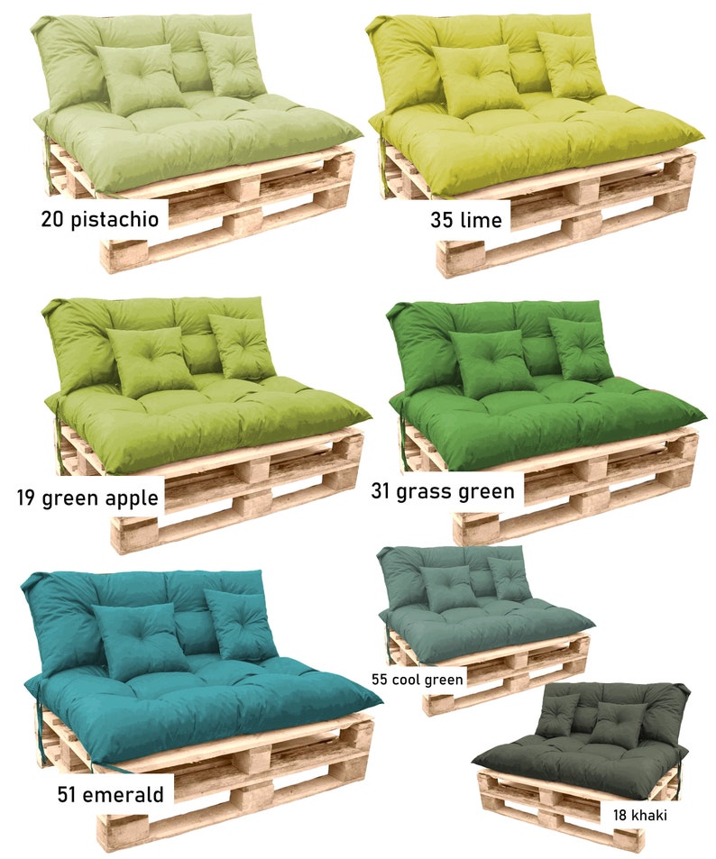 Ensemble de coussins d'extérieur verts Ensemble de coussins de palette Coussins d'extérieur pour meubles en palette Coussins de patio Coussins de banc vert citron Dimensions personnalisées image 1