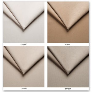 May include: Four fabric swatches in different shades of beige. The swatches are labeled 1 Cream, 2 Lt Beige, 3 Rabbit, and 4 Beige.