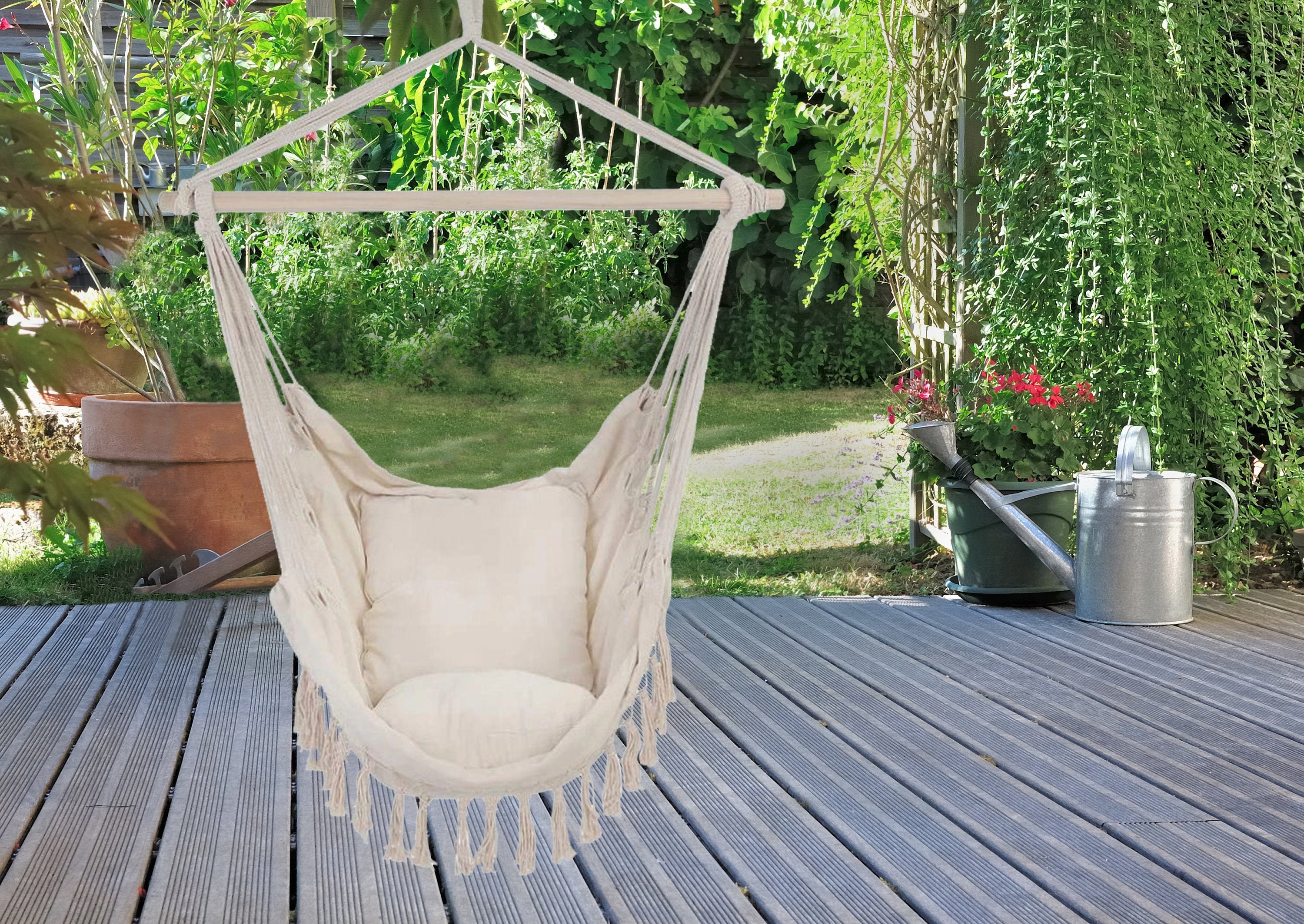 Hammock Chair 2 Pillows Boho Styl Cotton Hanging Chair Macram