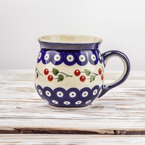 Cherry Pattern Mug | Boleslawiec Ceramic polish stoneware | tea coffee mug | Bunzlau pottery | Housewarming Christmas Gift | Hand Painted