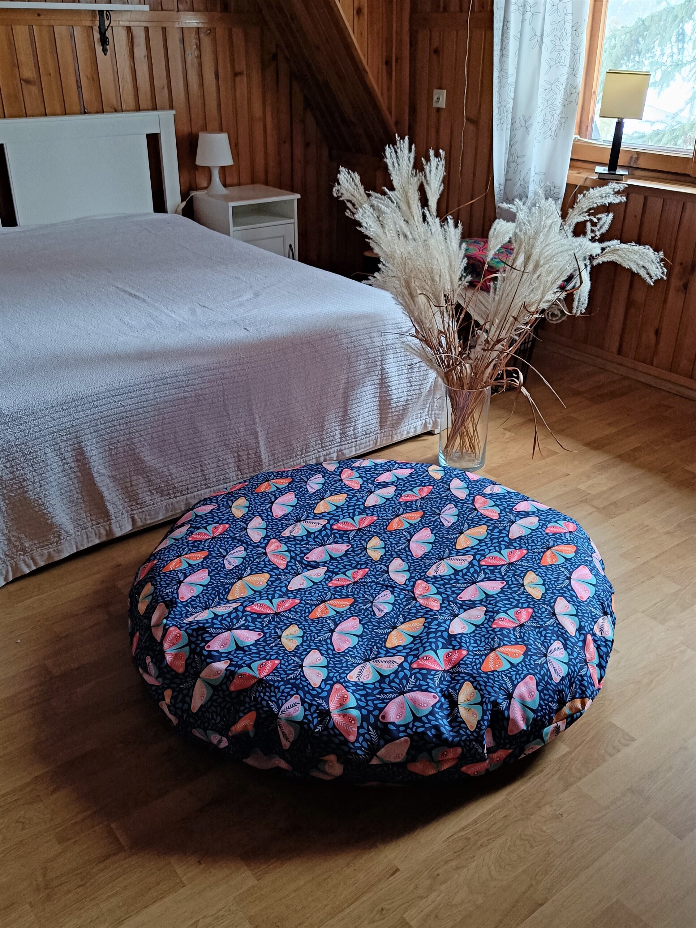 Floor Cushion Cover ONLY |Zippered Pillowcase for Round Reading Nook| Machine Washable Outdoor Cover | Pouf Cover Round