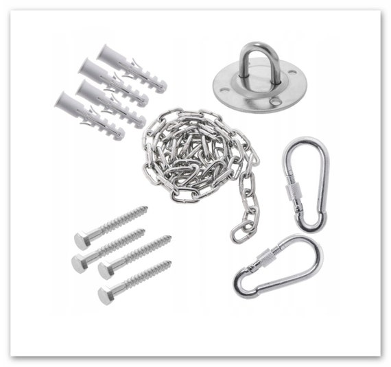 2 Ganci Da Soffitto In Acciaio Inox Per Poltrona Sospesa E Altalena – Portata 450 Kg, Girevoli A U, Con Moschettoni E Viti