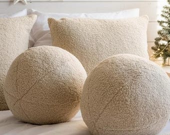 Ball Cushion - Curly Merino Sheepskin Ball Pillow - Boucle Throw