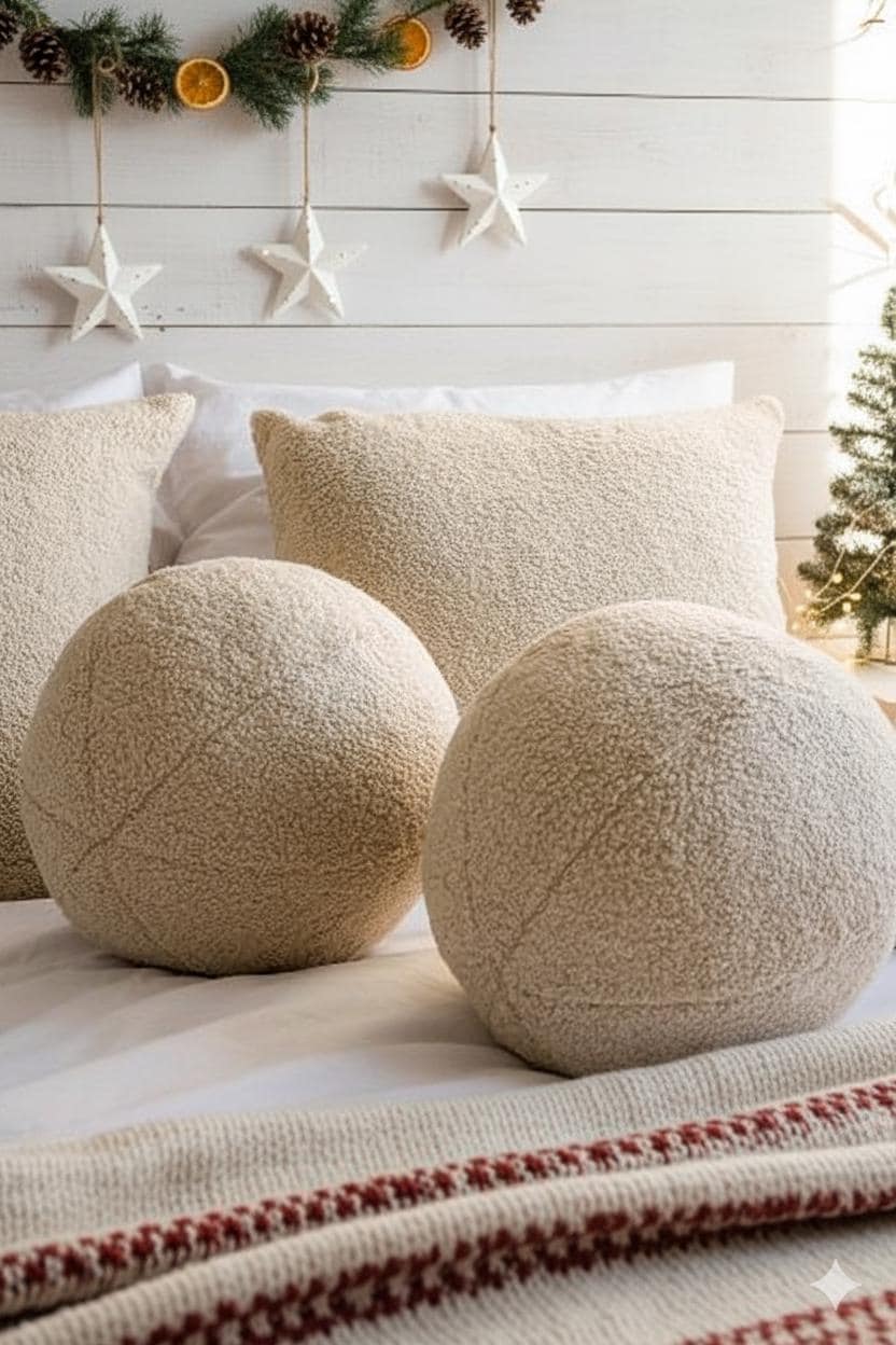 Ball Cushion - Curly Merino Sheepskin Ball Pillow - Boucle Throw