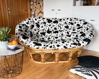 VINTAGE UNBORN CALF CUSHION ハラコ 縦45 横45 Double Papasan Animal Print Velvet Cushion | Replacement Rattan