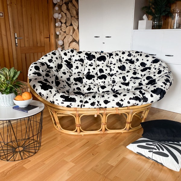 Double Papasan Animal Print  Velvet Cushion | Replacement Rattan Chair Soft Cushion | Mamasan Soft Overstuffed Pad | Pillow for rattan chair