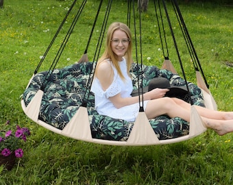Hamaca colgante grande para jardín con cojín / Silla colgante + almohada para exteriores / Silla colgante para jardín y exteriores con almohada / Columpio para patio /