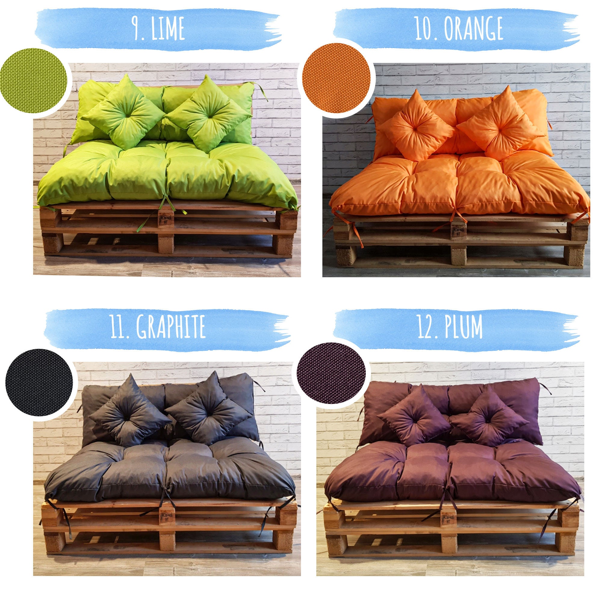 Large outdoor cushions for pallet clearance furniture