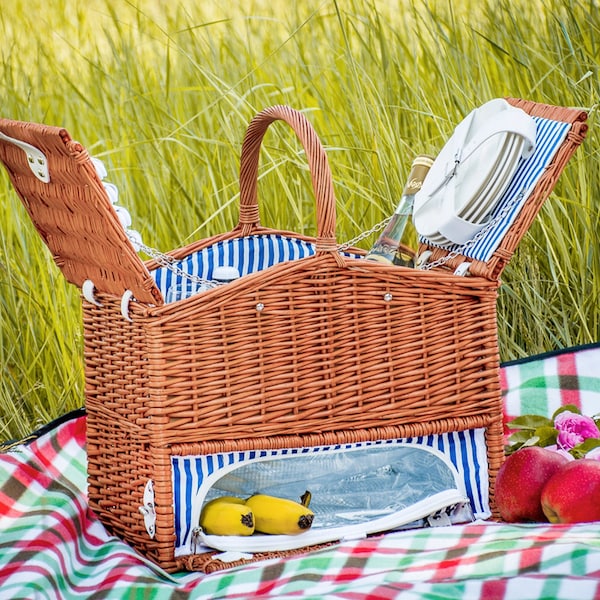 PICNIC BASKET, personalisierter Picknick-Korb, 4 Personen, Picknick-Korb mit Ausrüstung und Thermotasche, personalisierte Firmengeschenke,