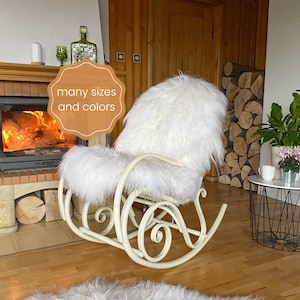 Luxurious Sheepskin Cushion for Rattan Furniture - Natural and Sustainable Home Decor  Soft Sheepskin Cushion for Chairs Comfortable Seating
