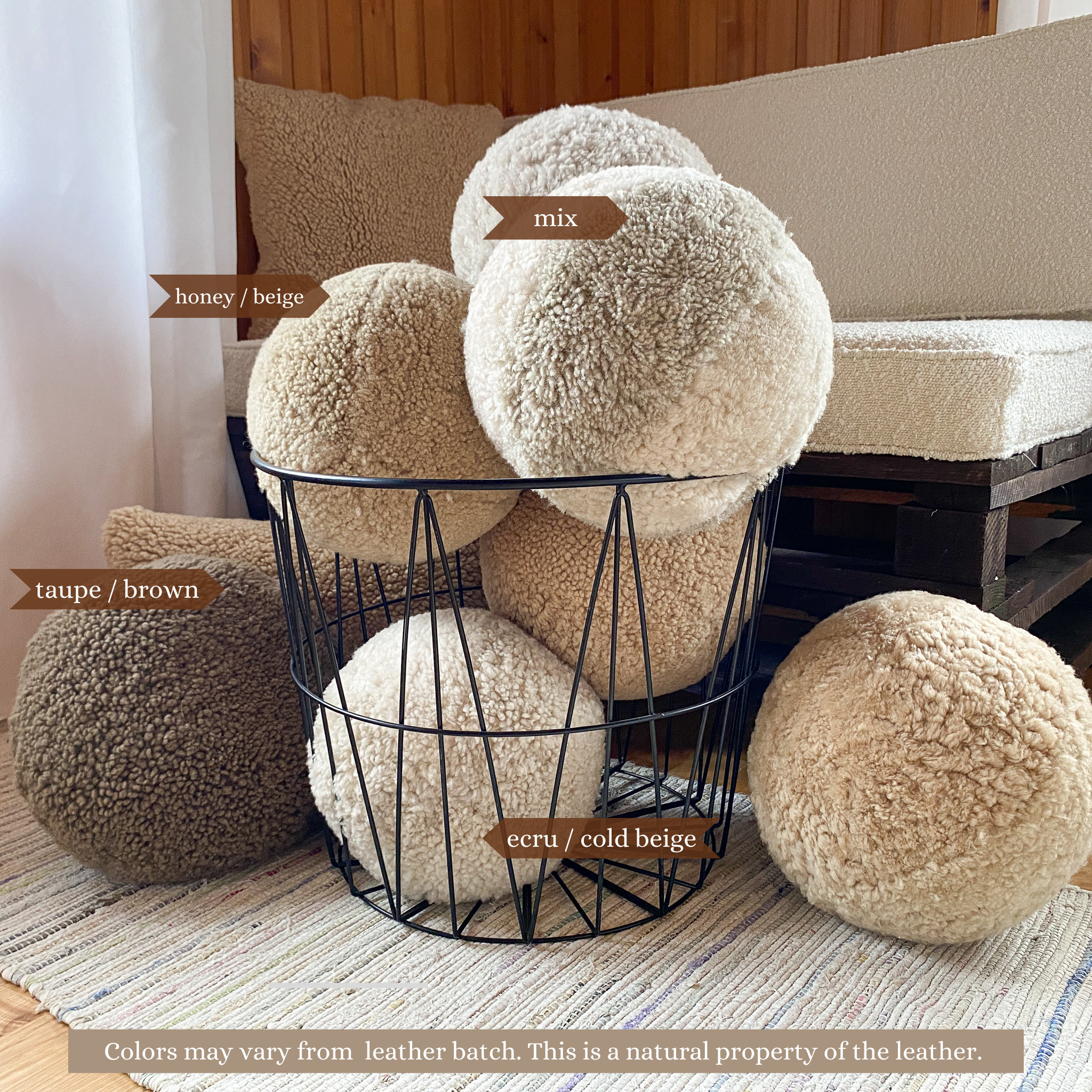 Ball Cushion - Curly Merino Sheepskin Ball Pillow - Boucle Throw